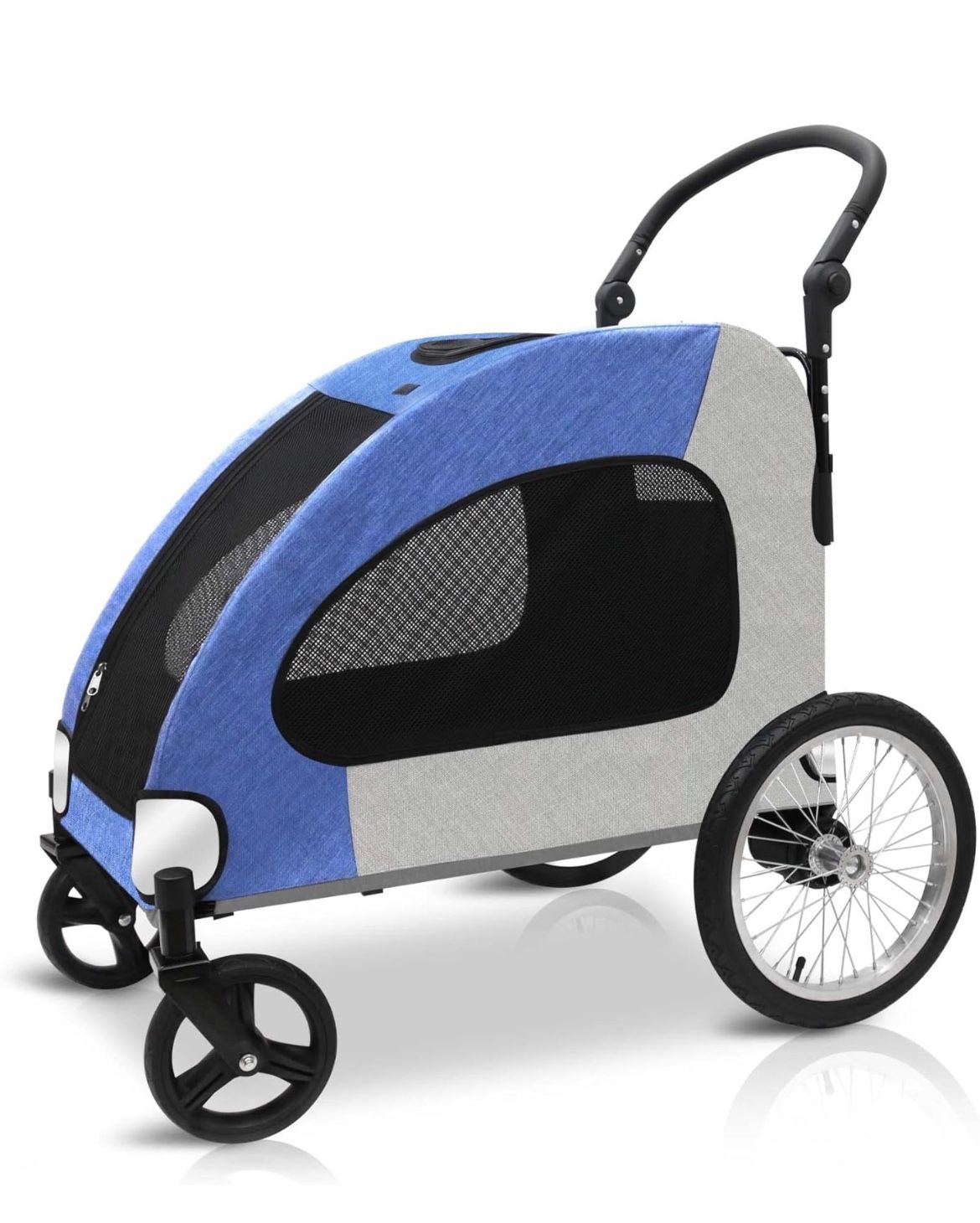 Dog Stroller, Pet Stroller for Large Dogs with 4 Wheels Foldable Cart, Adjustable Leather Handle & Breathable Mesh Skylight, Dual Zipper Entry Suitabl