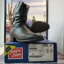 Tony Lama Men's Size 9.5 Boots 11 Inch High Black Kidd Leather Bullhide