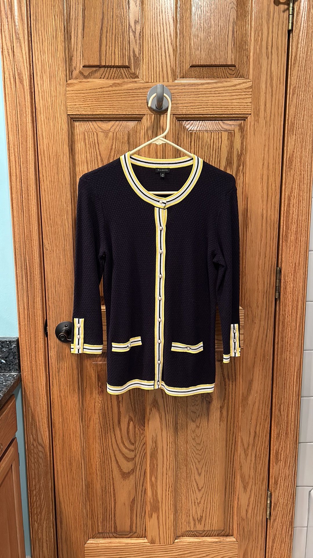 Talbots Navy/Yellow Cardigan Sweater