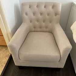 Beige Tufted Linen Armchair