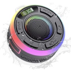 IPX7 Waterproof Shower Bluetooth Speaker, Portable Small Speaker with Suction Cup and Time Display, Loud Crystal Sound & Bass 10H Playtime 1100mAh, Wi