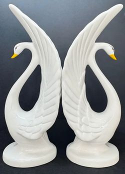 Mid Century 12” Porcelain Swan Figurines