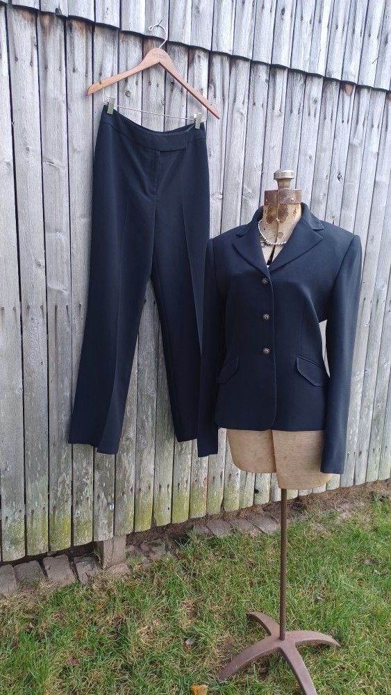 New Tahari embroidered black blazer jacket & slacks straight leg pants womens 6