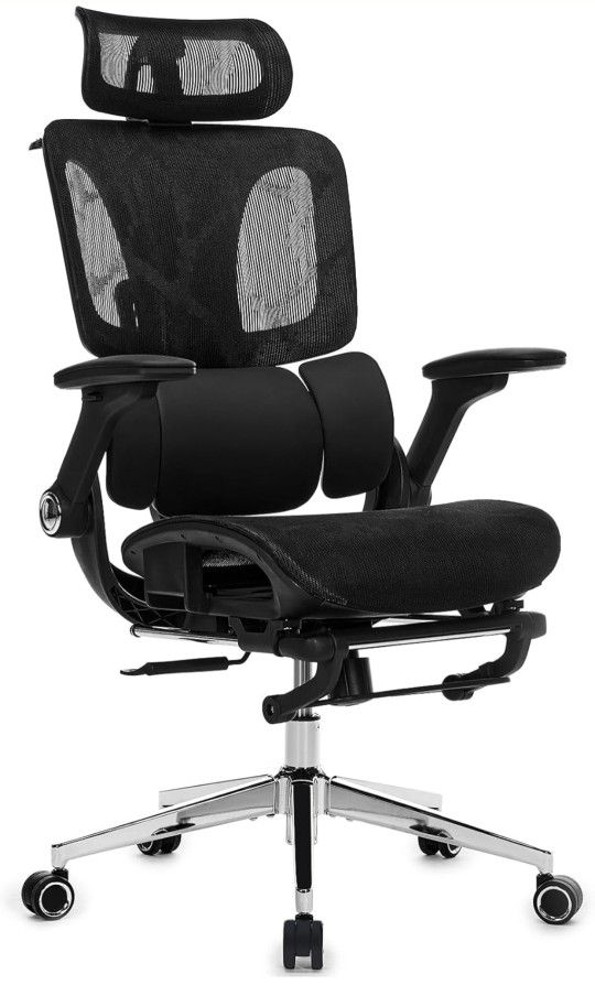 Ergonomic Mesh Office Chair with 4D Armrests, High Back Desk Chair Computer Gaming Chairs with Footrest, Adjustable 3-Zone Dynamic Lumbar Support, Erg