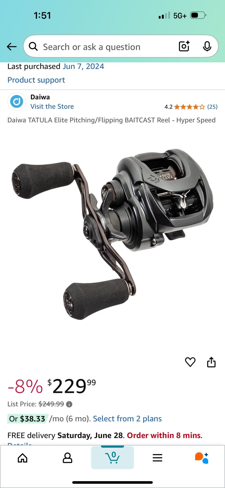 Daiwa Tatula Elite With 8” Rod