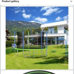 EMKK 12Ft Trampoline With Slide And Swings