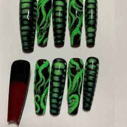 RED BOTTOMS ARE ALMOST GONE. NEON GREEN AND BLACK COFFIN CUT REPTILE DESIGN PRESS ON NAILS GREEN BLACK for Sale in Marietta GA OfferUp