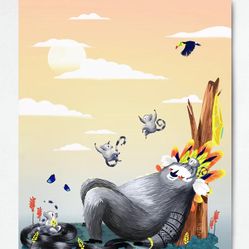 11x14 Fantasy Monkey Print Whimsical Animal Art