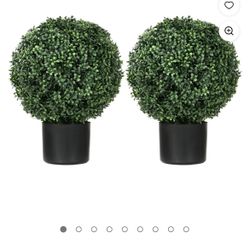 Set of 2 Artificial Boxwood Topiary Trees, 20.5" Indoor Outdoor Plants - UV Protected, Realistic Greenery for Home, Office, Living Room Decor Green + 