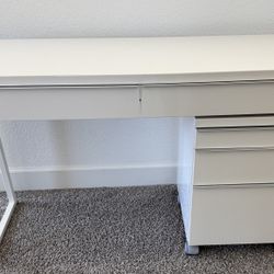 IKEA white desk with rolling cabinet 