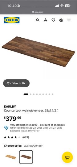 IKEA Karlby countertop walnut/veneer 98x25
