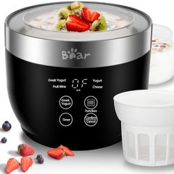 O188-Yogurt Maker, Greek Yogurt Maker Machine with Strainer and Timer Control, Stainless Steel Inner Pot, Automatic Digital with 2 Glass Jars 1 Quart 