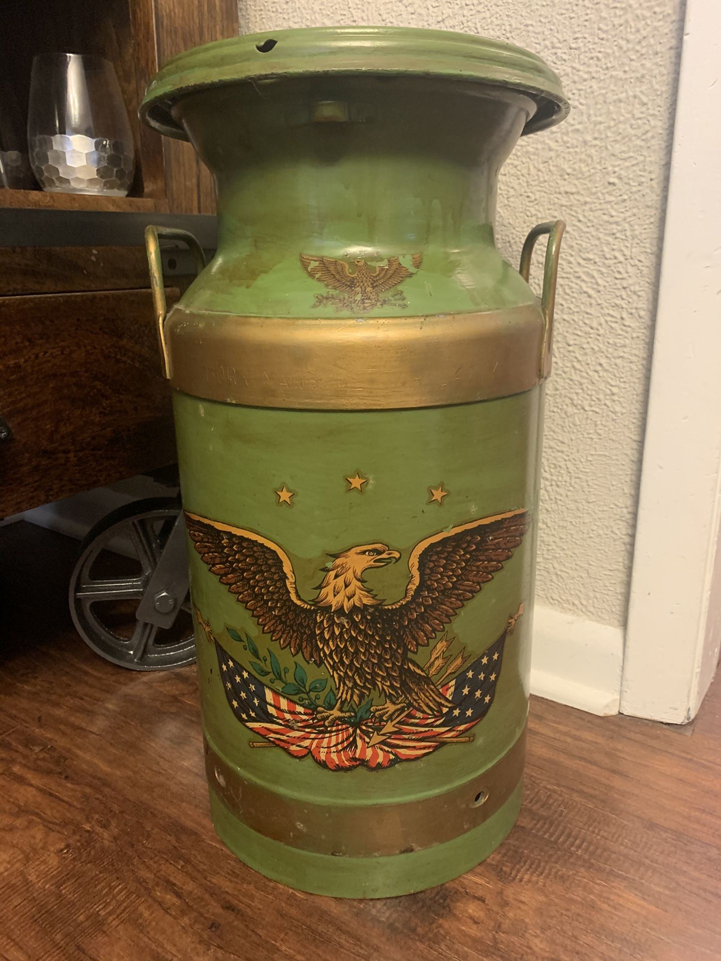 Antique Metal Milk Jug American Eagle