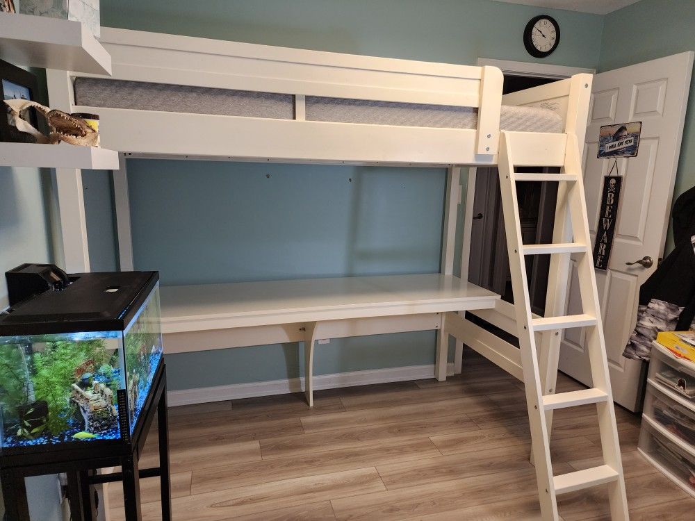 Twin Loft Bed With Desk, Mattress, Bedding Included