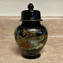 Antique Japanese Black Glass Ginger Jar/Urn; in perfect condition