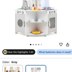 Costzon Corner Play Kitchen, Wooden Kids Kitchen Playset w/Water Circulation, Real Light & Sound, Microwave, Range Hood, Stove, Oven, Toy Kitchen Set 