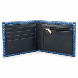 Blue Croc-Embossed Leather Bifold Wallet