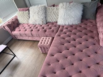 Pink Velvet Tufted Sectional Sofa