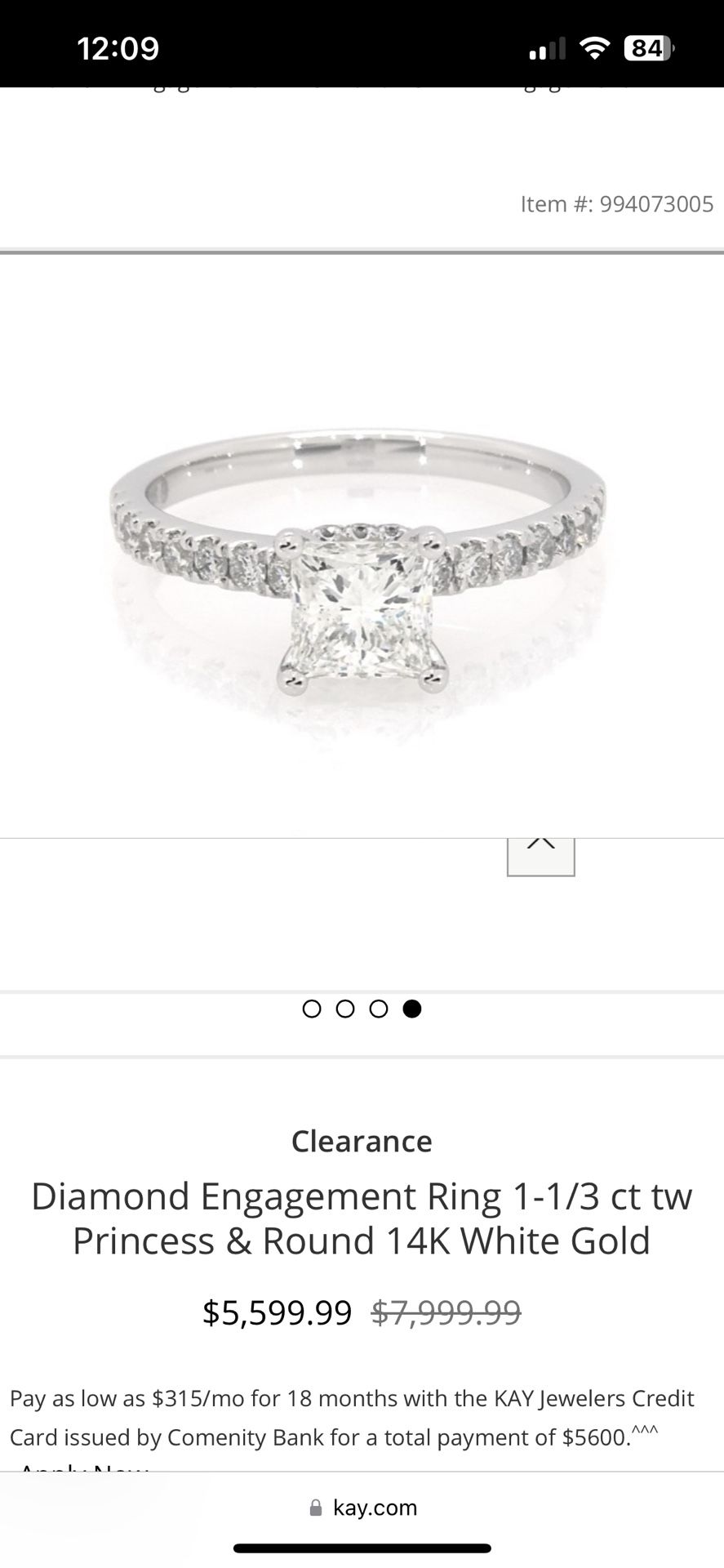 Engagement Ring Kay Jewelers Princess Cut 1 1/4 Ct for Sale in Trenton