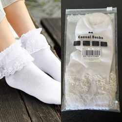 New Women’s Ankle Pearl Lace Princess Ruffle Frilly Comfortable No-Show Cotton Socks Fits Sz 5 -