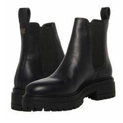 STEVE MADDEN Womens Black Leather Grunge Chelsea Lug Sole Platform Ankle Boots