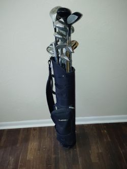 Black Lancer golf bag and clubs.