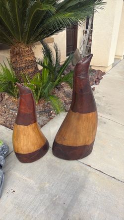 Set of 2 Decorative Wood and Leather Vases
