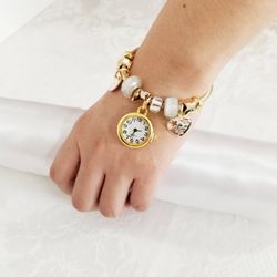 Watch Charm Women's Bracelet. 14K Plated. New