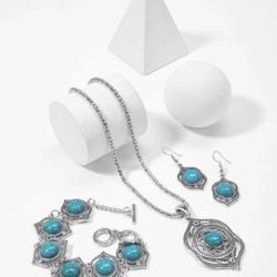 Tibetan Turquoise 3pcs  Jewelry Set Necklace Bracelet and Earrings