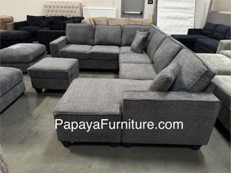 New Sectional Sofa Set, Reversible Chaise Sectional, Chenille Fabric Gray Couch Grey Sectional Fabric Couch, Large, Modular Sectional, Combine to Bed