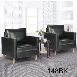 Upholstered Modern Single Sofa Chair Set of 2 Mid-Century Faux Leather Living Room Accent Arm Chairs Sets for Small Space, Home Living Room, Apartment