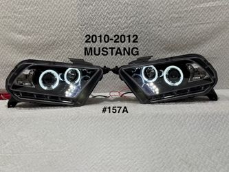 2010 To 2012 Ford Mustang Dual Halo & LED Projector Headlights - Gloss Black / Clear Lens