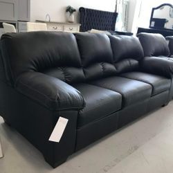 Black Faux Leather Living Room Sofa And Loveseat Set 💳$39 Down Payment with Financing