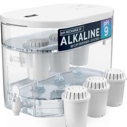 New Alkaline Countertop Water Filter Dispenser, Holds 53-Cup Capacity, Mineralized Alkaline Water, BPA-Free, 96 Gallons/Filter White, 3 Filters 