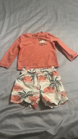 Boy size 12 months  2 pc UV sun protective swim shorts and long sleeve swim shirt