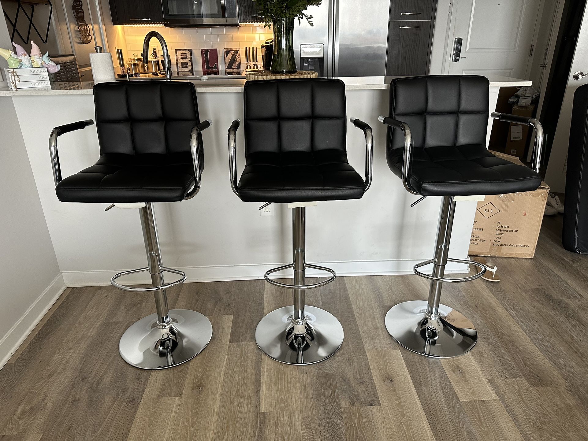 Three Adjustable Swivel Chairs With Arms - Set Of Three