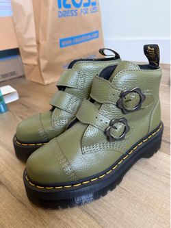 Dr Martens Green Flower Buckle Platform Boots - Unworn Size 7