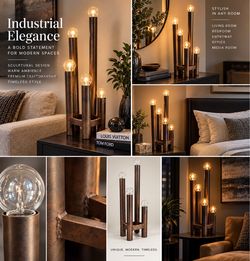 Industrial Sculptural 5-Light Bronze Table Lamp – Dimmable Statement Piece