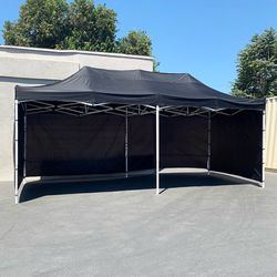 (NEW) $225 Heavy-Duty 10x20 ft Canopy w/ 4 Sidewalls, Outdoor Patio Pop Up Tent Gazebo with Carry Bag, Black