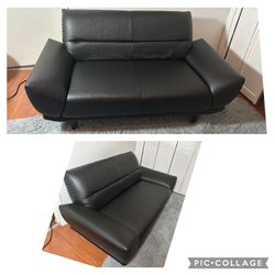 Leather Two Seater Black Sofa / Couch