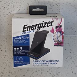 3-in-1 Energizer 15W Qi Certified Wireless Fast 15W Charger Charging Station/Stand w/ RGB Light for An Android Phone,  iPhone + AirPods + Apple Watch