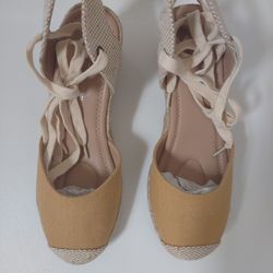 Journey Collection Womens Monte Espadrille Wedge Casual Sandal Blue Size 7  -Tru Comfort Foam Insole - Color Tan