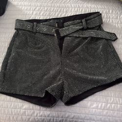 Medium Black and Silver Studded High Waist Shorts