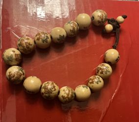 Vintage Ceramic Asian Friendship Bracelet Round Hand-painted  Beads