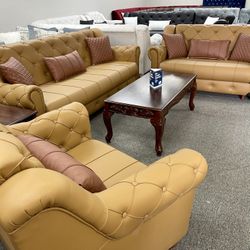 Leather Living Room Sofa Set 3pc - Delivery And Financing Available 