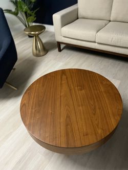West Elm "Volume" Pedestal Coffee Table – 30" Round, Cool Walnut
