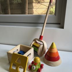 Box Of 7 Wooden Toys - PlanToys & Lovevery & Petit Collage