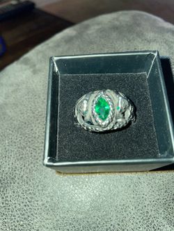 Gothic Jewelry Men’s Solid Metal Snake & Green Jewel Size 12 Ring