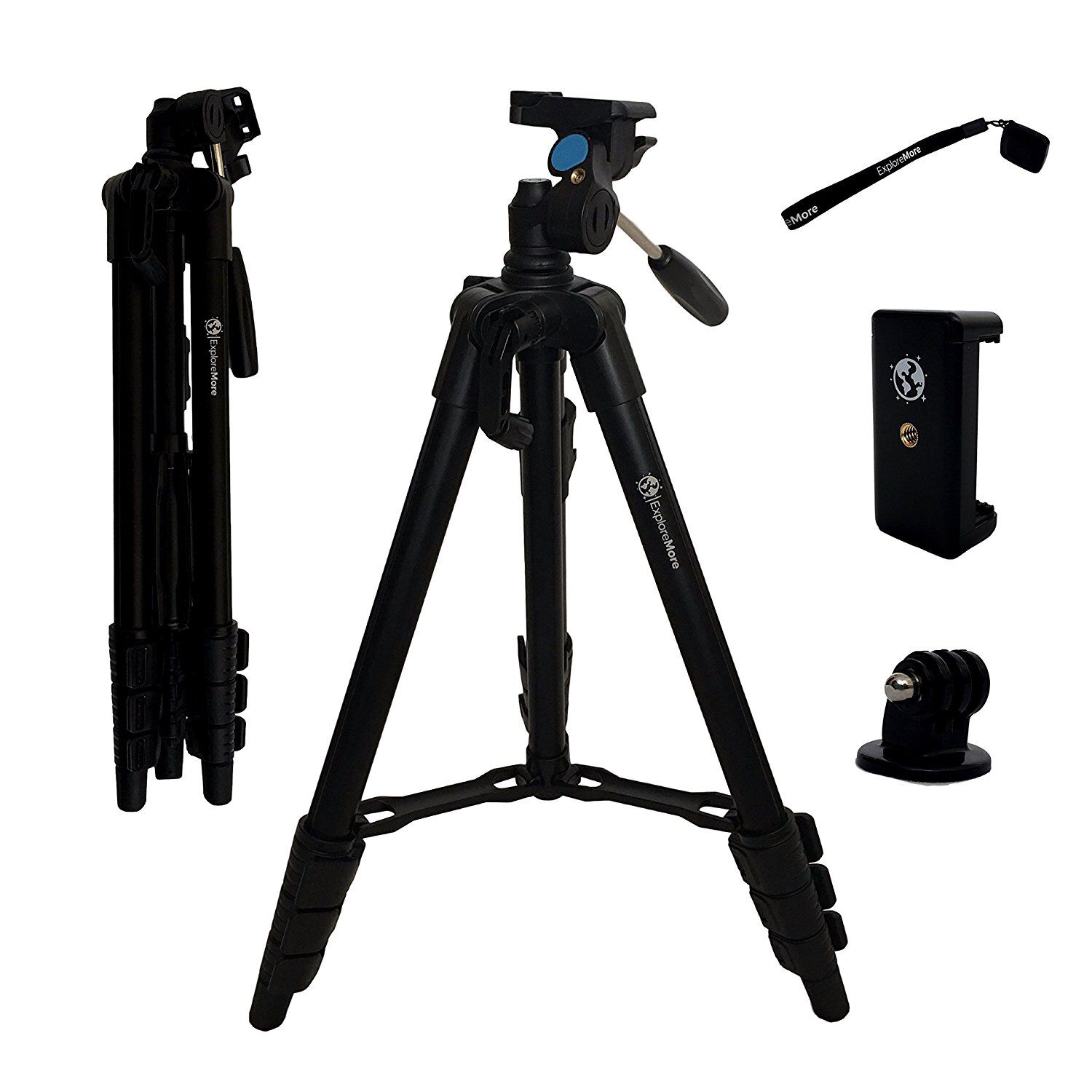 Lightweight Travel Tripod 3-in-1 for Camera, iPhone, Android, GoPro & DSLR w/ Bluetooth Remote, Phone Mount & Carrying Bag | iPhone X, 8, 7, & 6 Plus