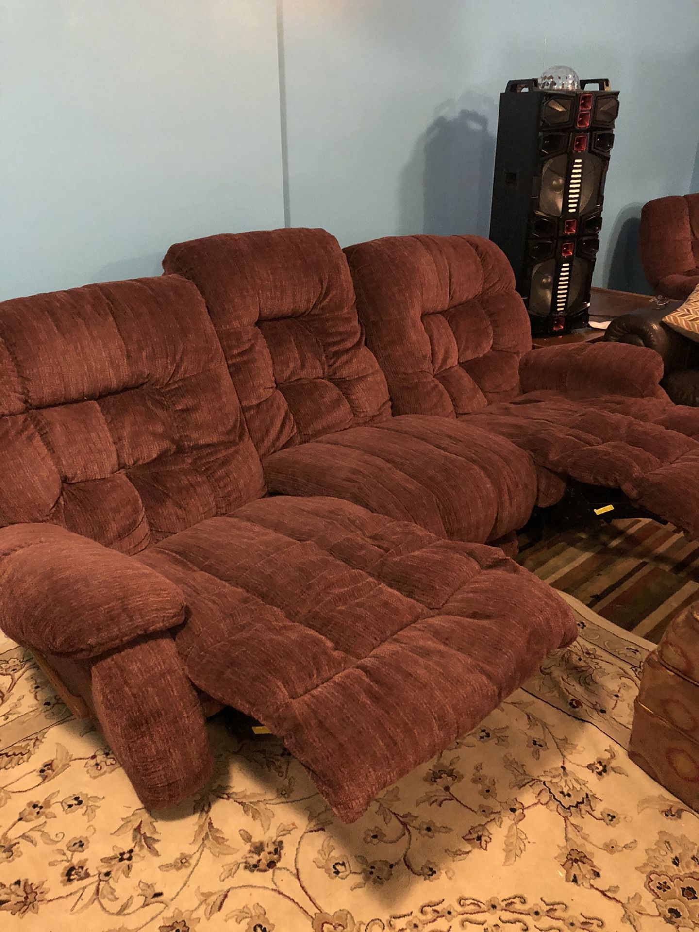 Double reclining couch plus single recliner